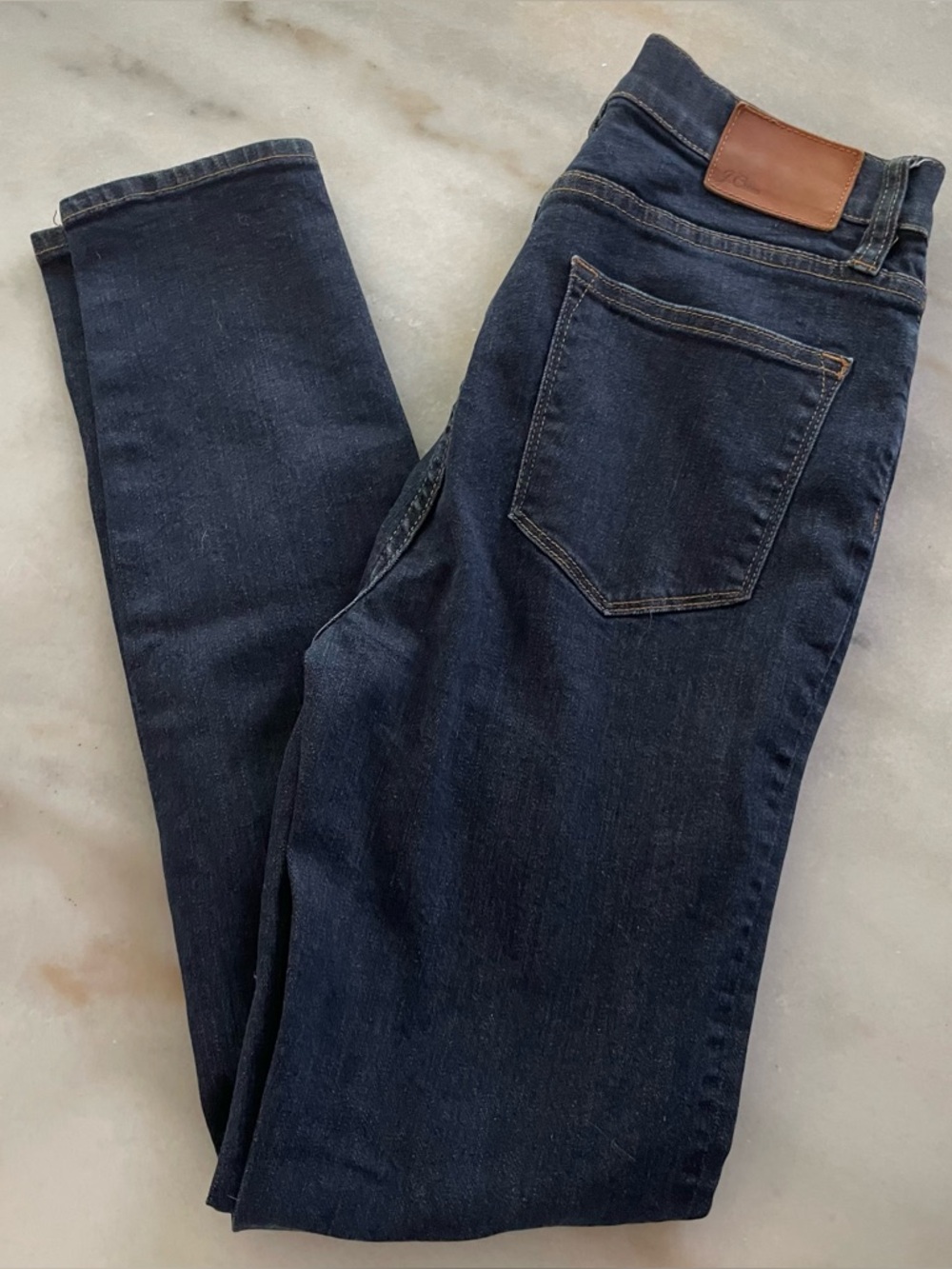 J. Crew lookout High Rise skinny Dark Wash Slim Jeans with Leather Patch size 28